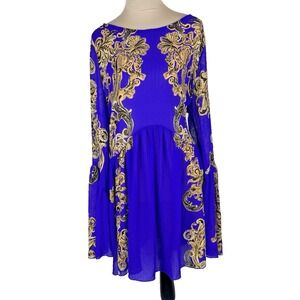 Free People Symphony Bell Sleeve Slip Dress Women Purple Large Boho Baroque Mini